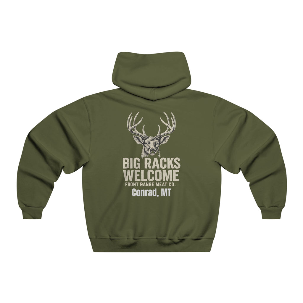 Front Range Meat Co. “Big Racks Welcome” Hoodie — Hunting Deer Graphic Pullover