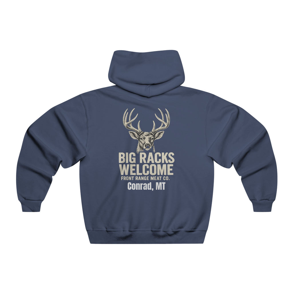 Front Range Meat Co. “Big Racks Welcome” Hoodie — Hunting Deer Graphic Pullover