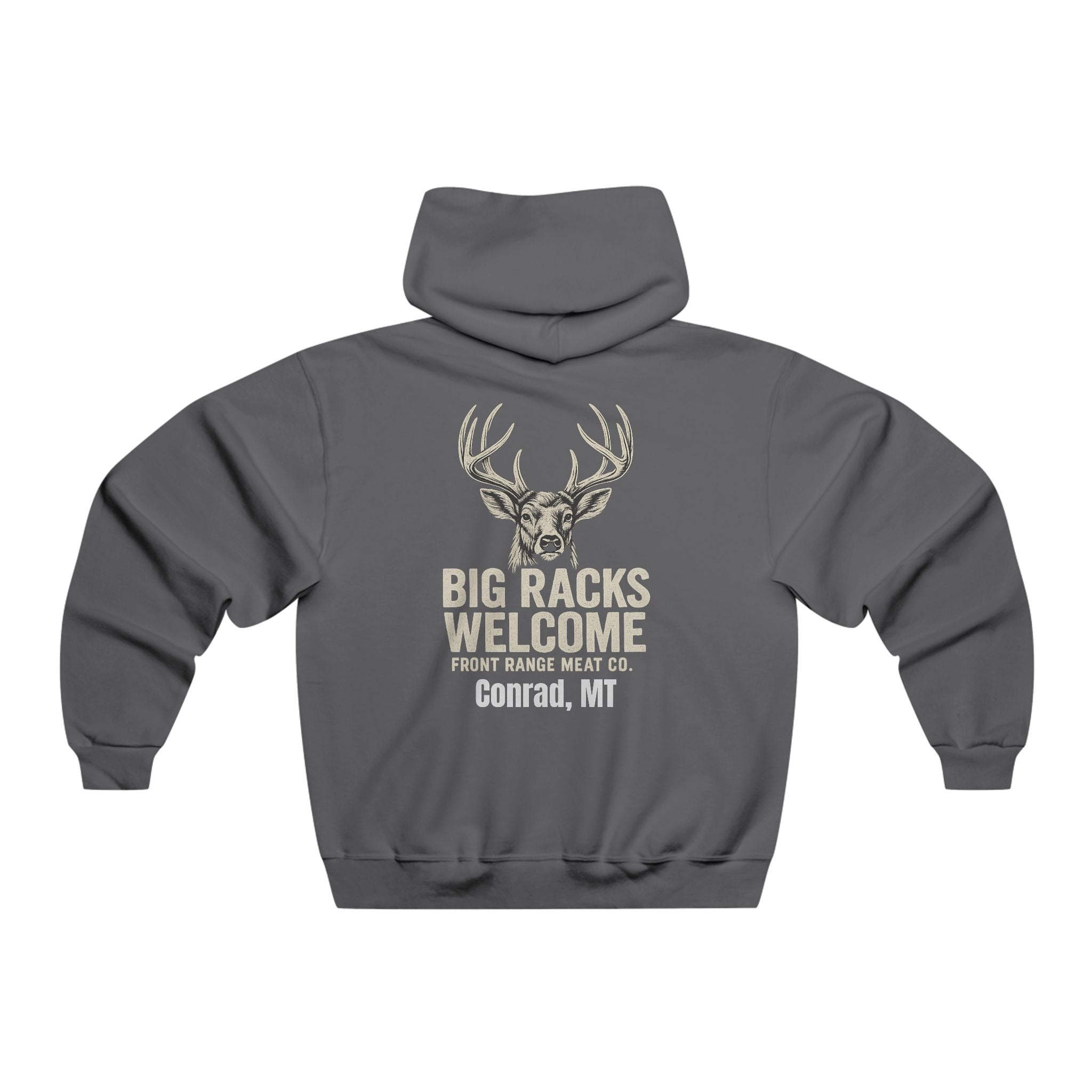Front Range Meat Co. “Big Racks Welcome” Hoodie — Hunting Deer Graphic Pullover