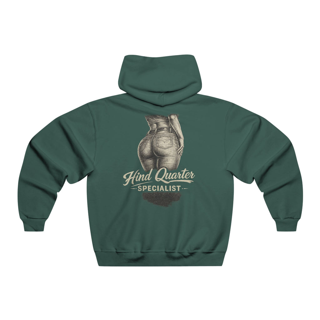 Butcher Shop Hoodie — "Hind Quarter Specialist" Graphic Meat Co. Hooded Sweatshirt