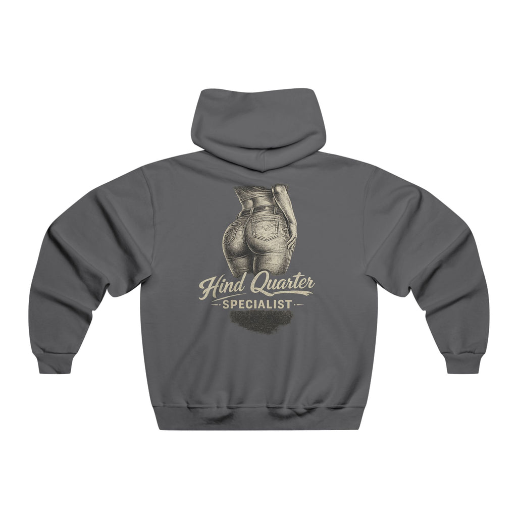 Butcher Shop Hoodie — "Hind Quarter Specialist" Graphic Meat Co. Hooded Sweatshirt